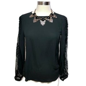Who What Wear Black Lace Sleeve Cute Top Size XS